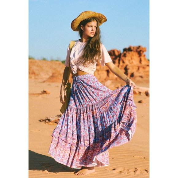 Arnhem Dresses & Skirts - Arnhem Christina Maxi Skirt Pink Iris Floral Tiered Boho Peasant Spell Size M 12